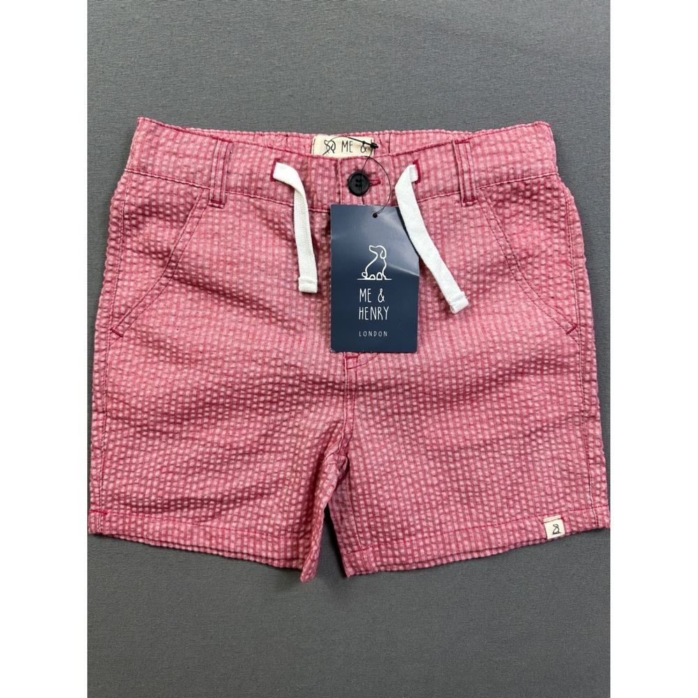 Me & Henry Boys Pink Seersucker Gingham Shorts drawstring size 5/6Y NWT